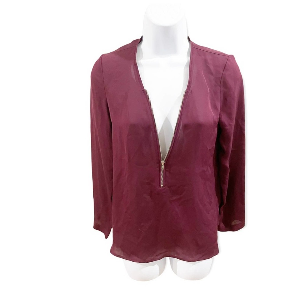 The Kooples Zip Front Silk Top Burgundy Size Small